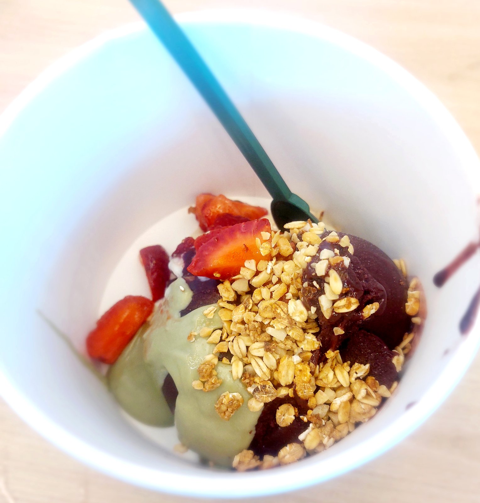 Açaí Bowl mit Erdbeeren und Granola an der Copacabana