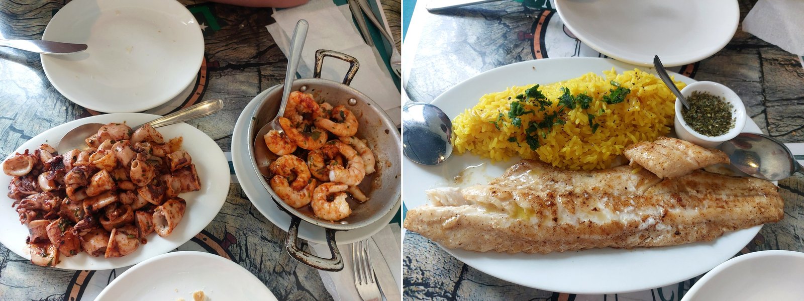 Gegrillter Fisch mit gelbem Reis im Restaurant El Chipirón Montevideo